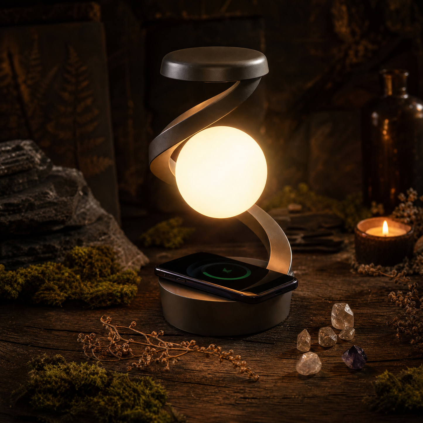 Rotating Moon Lamp with Wireless Charging